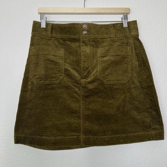 NEW Madewell Corduroy Mini Skirt Sz 8 Green A-Line Pockets Stretch Cotton Retro - Picture 3 of 10